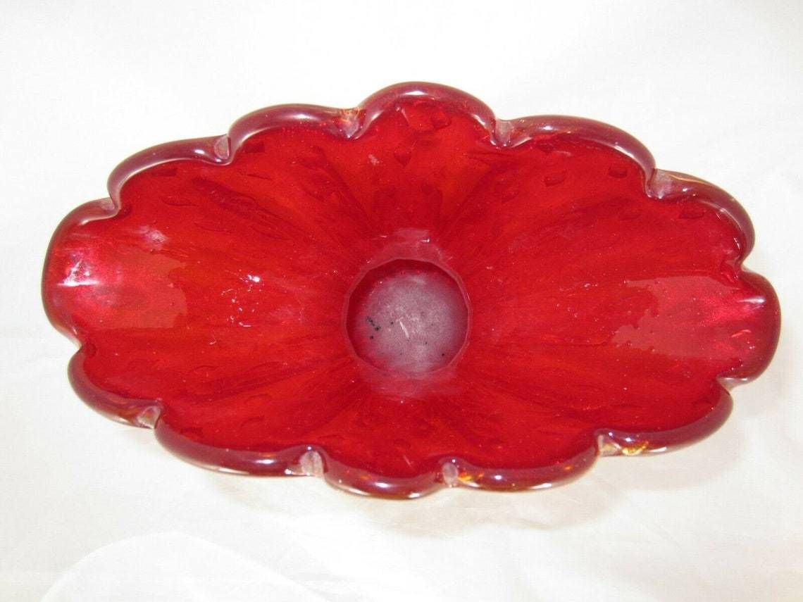 Murano 12in Barovier And Toso Cordonato Doro Gold Red Art Glass Large Fan Vase photo 1760.0