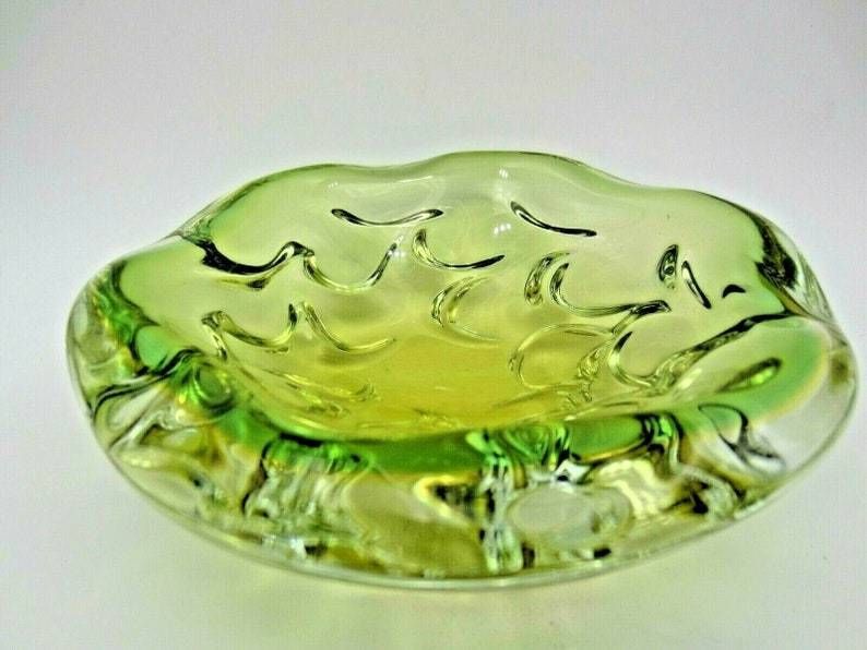 Archimede Seguso Yellow Green Jelly Mould Art Glass Sommerso Bowl Murano 1950s