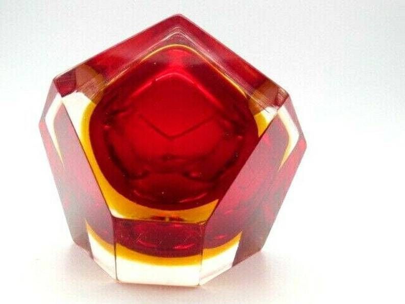 photo furniture Murano Poli Seguso Era Diamond Sommerso Red And Amber In Pink Art Glass Bowl