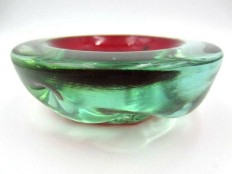 Red In Green Poli Seguso Era Sommerso Art Glass Jelly Mould Bowl Murano 1950s photo furniture