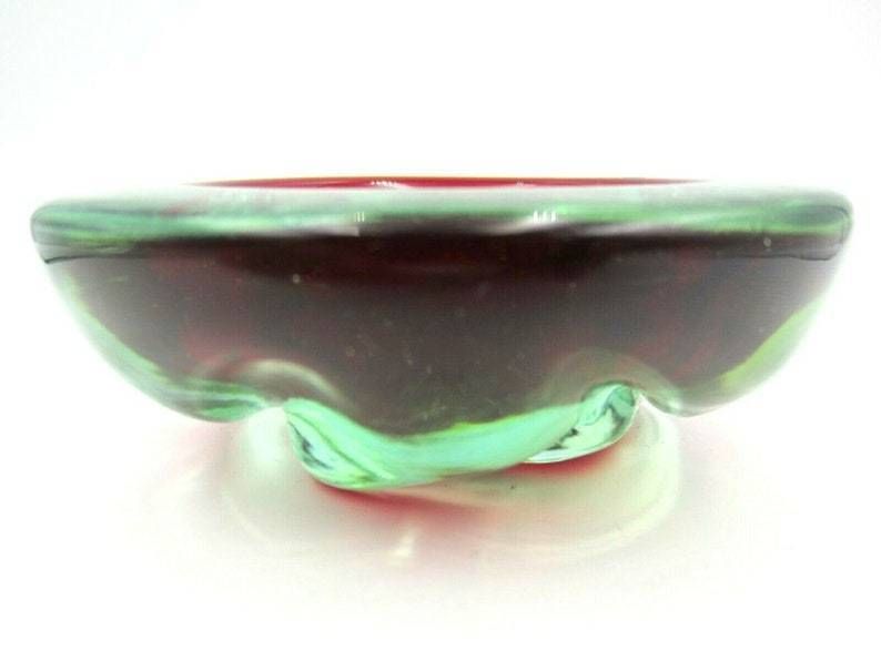 Red In Green Poli Seguso Era Sommerso Art Glass Jelly Mould Bowl Murano 1950s photo for sale