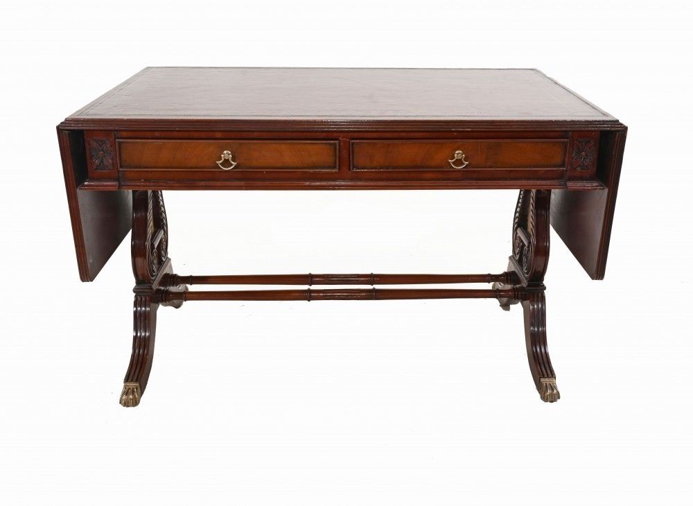 Regency Sofa Table Mahogany Leather Top photo Furniture