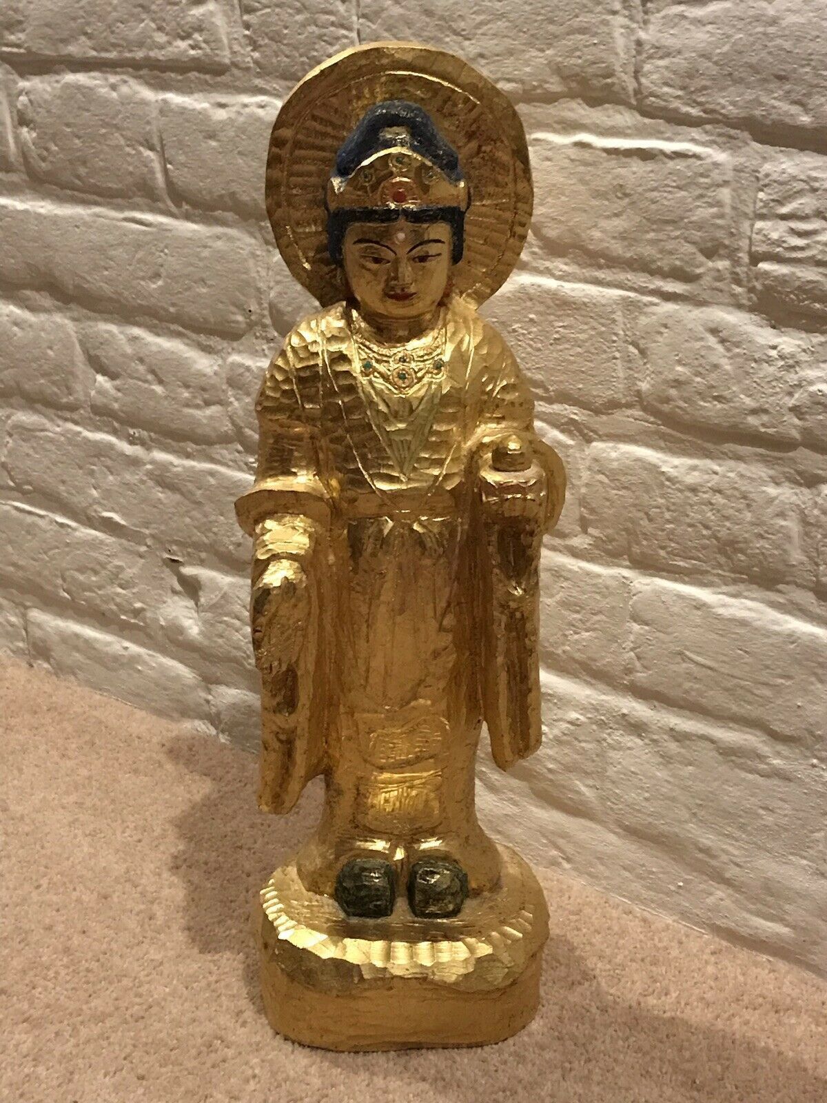 Kinjo Yasuko B1945, Japanese Wood Sculpture “ Kisshoten Female Diety “ photo 1495.0