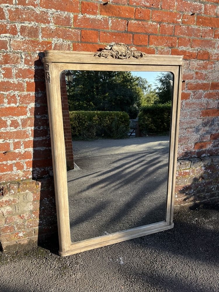 A Delightful Large Antique French 19th Century Carved Wood Painted Mirror photo 695.0