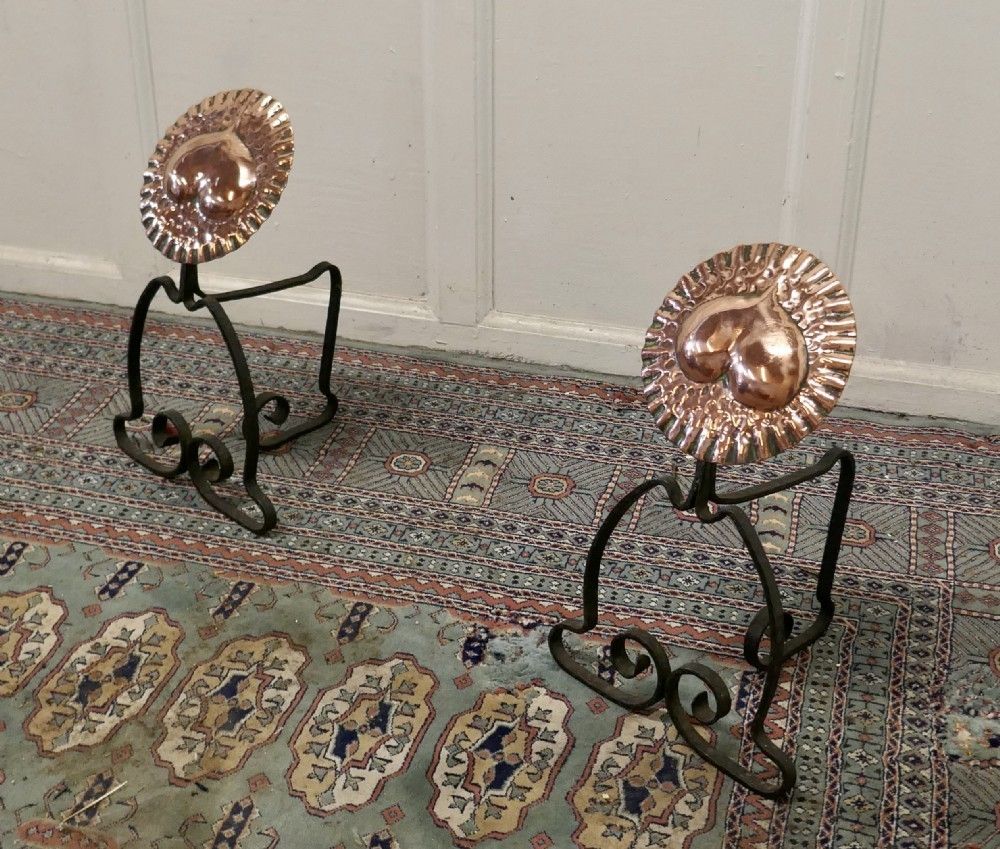 A Pair Of Arts And Crafts Copper And Iron Andirons Or Fire Dogs photo Home Decor