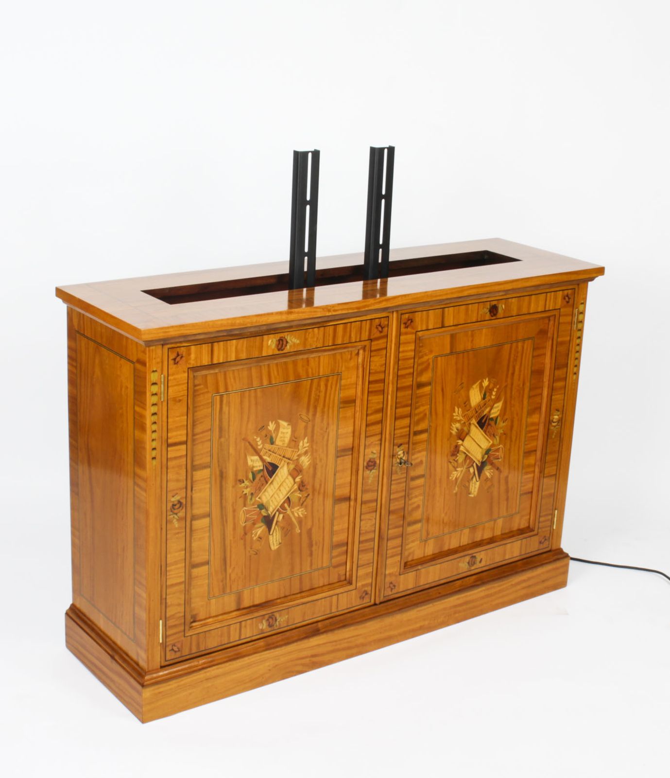 Bespoke Inlaid Satinwood & Marquetry Flat Screen Tv Lift Cabinet photo Furniture