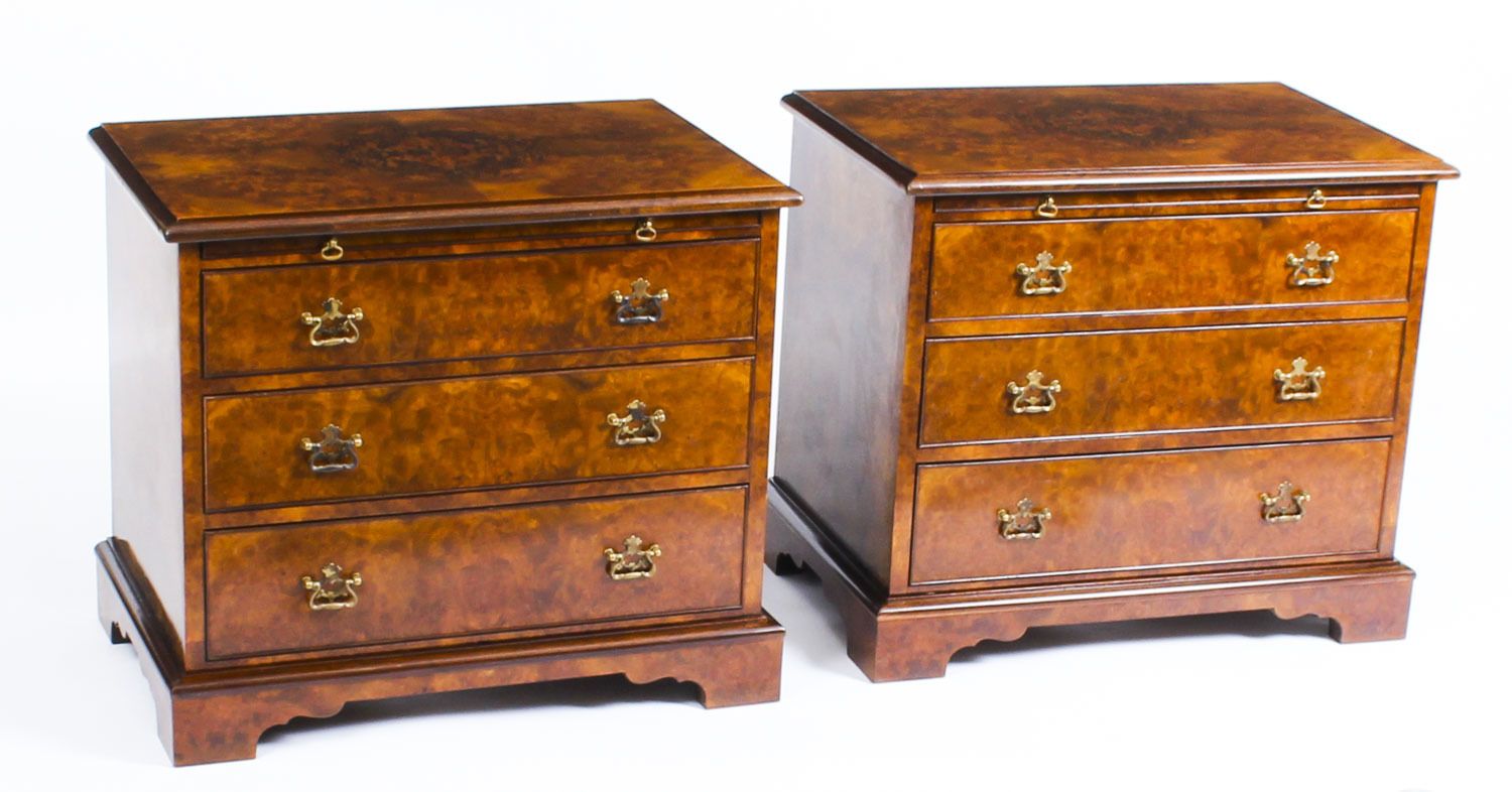 Superb Bespoke Pair Of Burr  Walnut Bedside Chests Cabinets With Slides