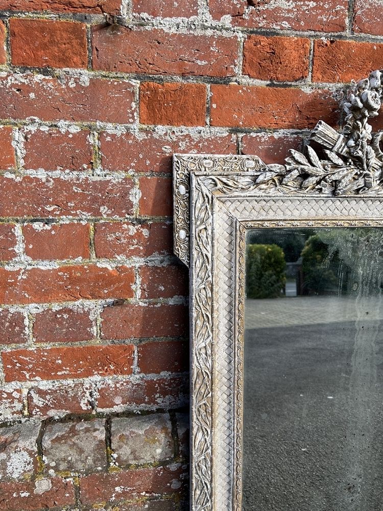 A Wonderful Good Size Antique French 19th Century Carved Wood & Gesso Painted Mirror photo furniture