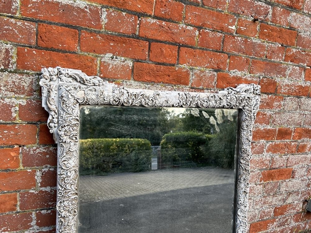 A Wonderful Large Antique French 19th Century Carved Wood & Gesso Slightly Distressed Painted Mirror photo Home Decor