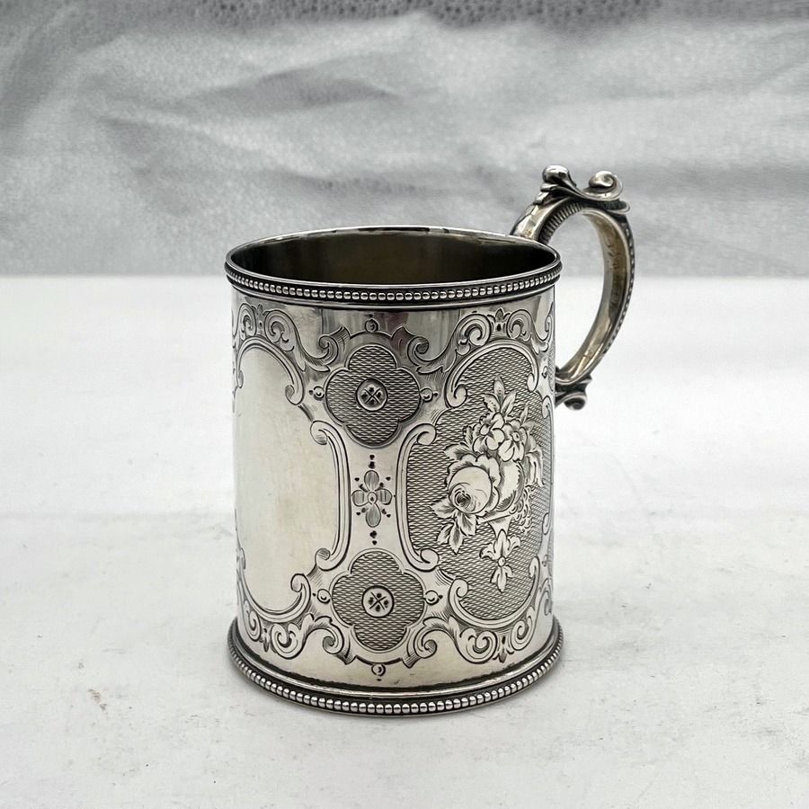 Victorian Sterling Silver Christening Mug London 1857 Richard Martin & Ebenezer Hall photo 495.0