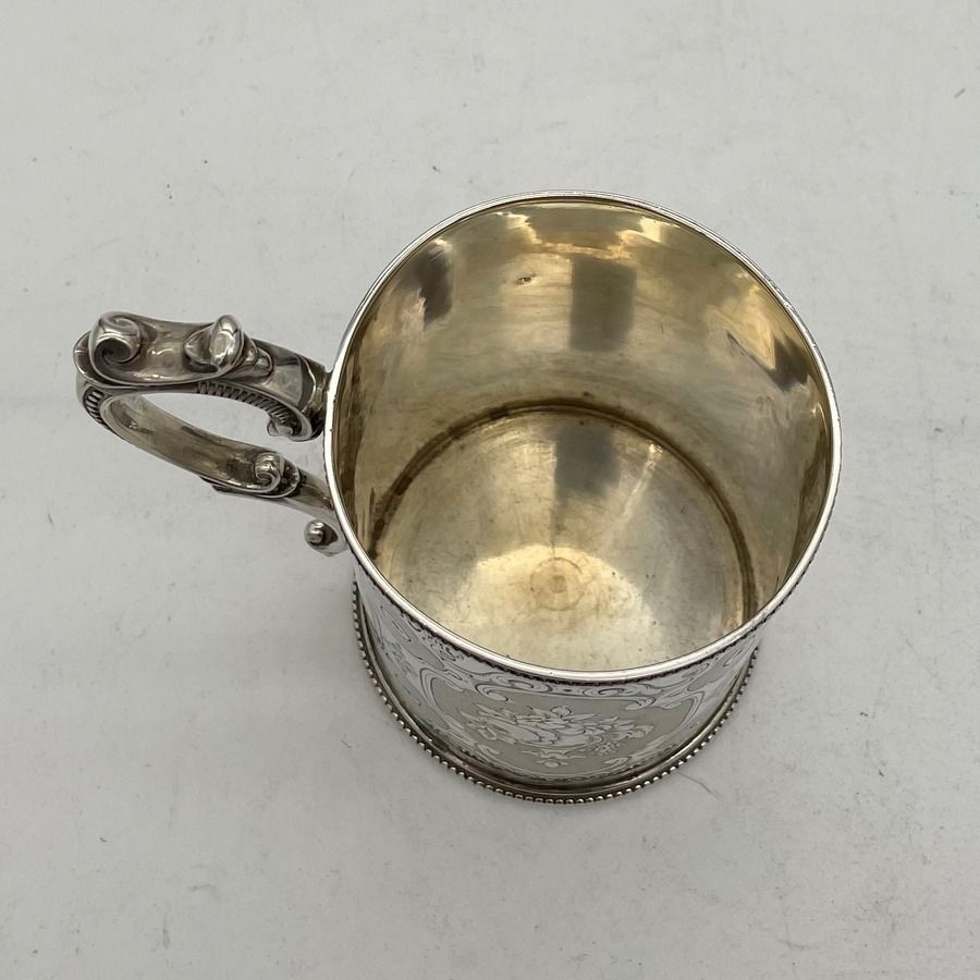 Victorian Sterling Silver Christening Mug London 1857 Richard Martin & Ebenezer Hall photo vinterior