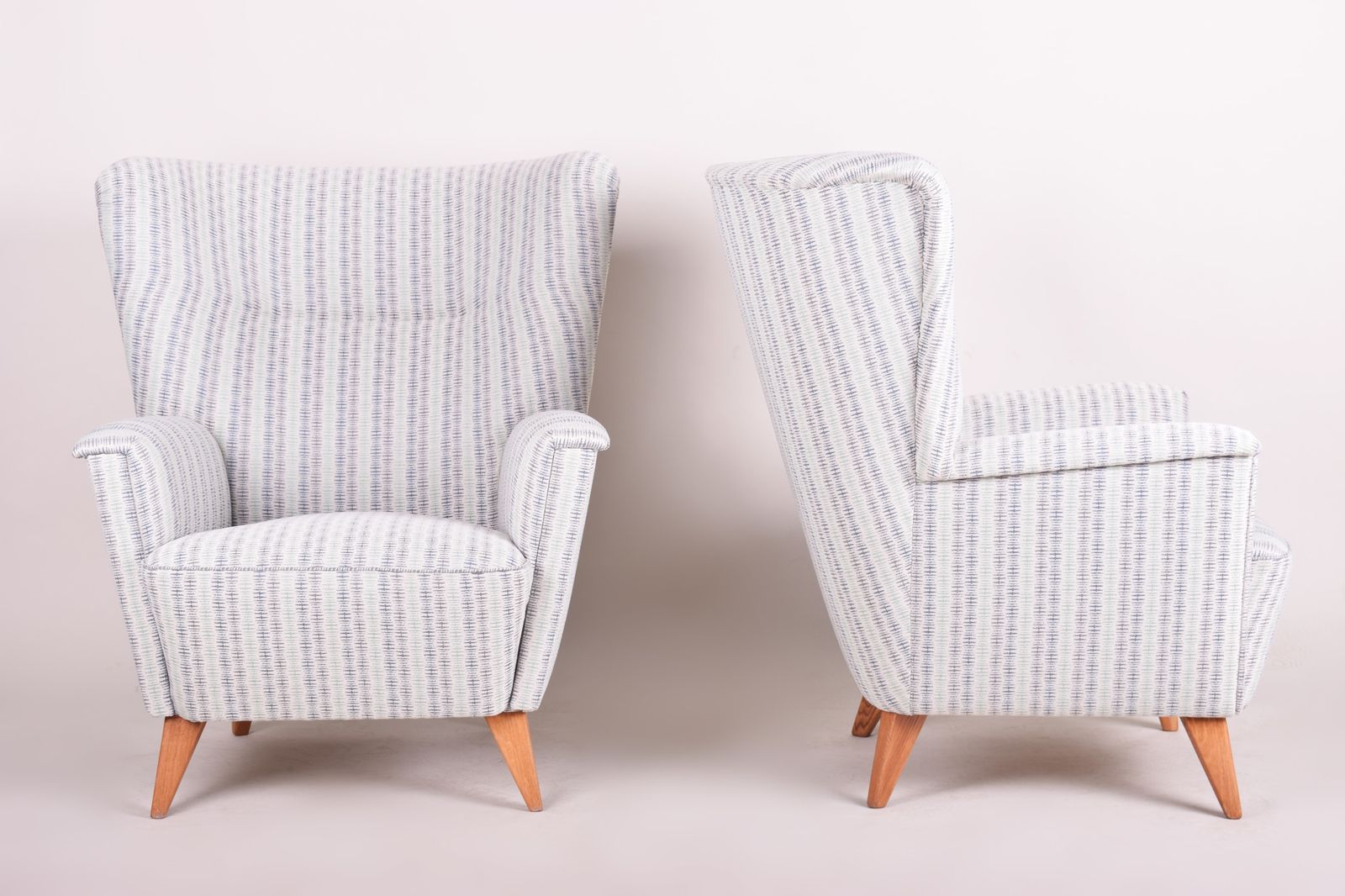 White Midcentury Armchairs, Made In 1950s Czechia And Fully Restored. Oak photo vinterior