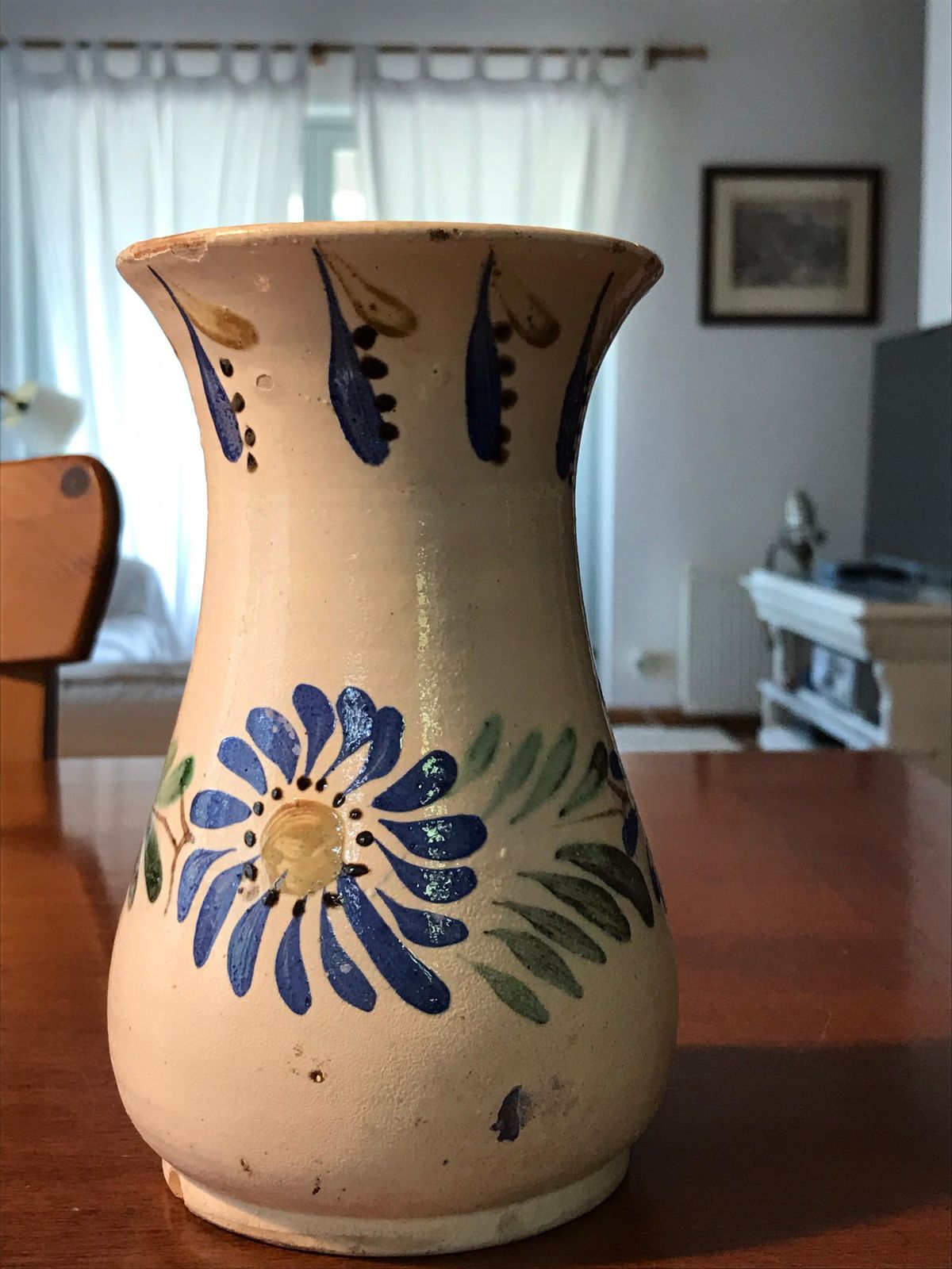 Folk Vase Ceramic Pottery Vase With Wear Marks, Marked 'Tata Lénárd' photo vintage