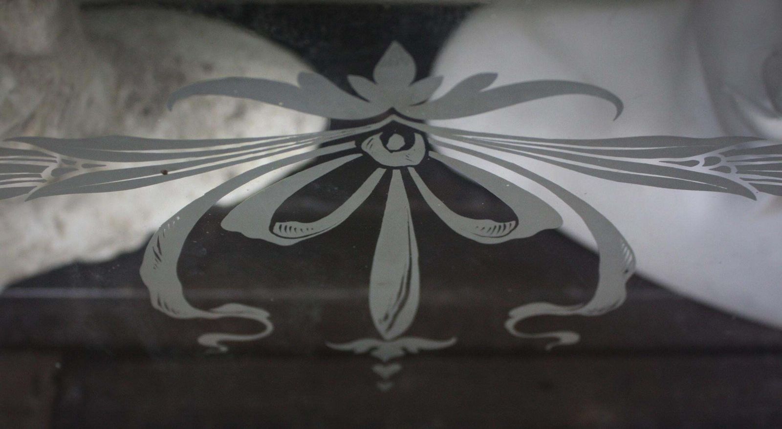 photo furniture 19th Century Infants Coffin Casket, Carved Wood, Etched Glass, Memento Mori