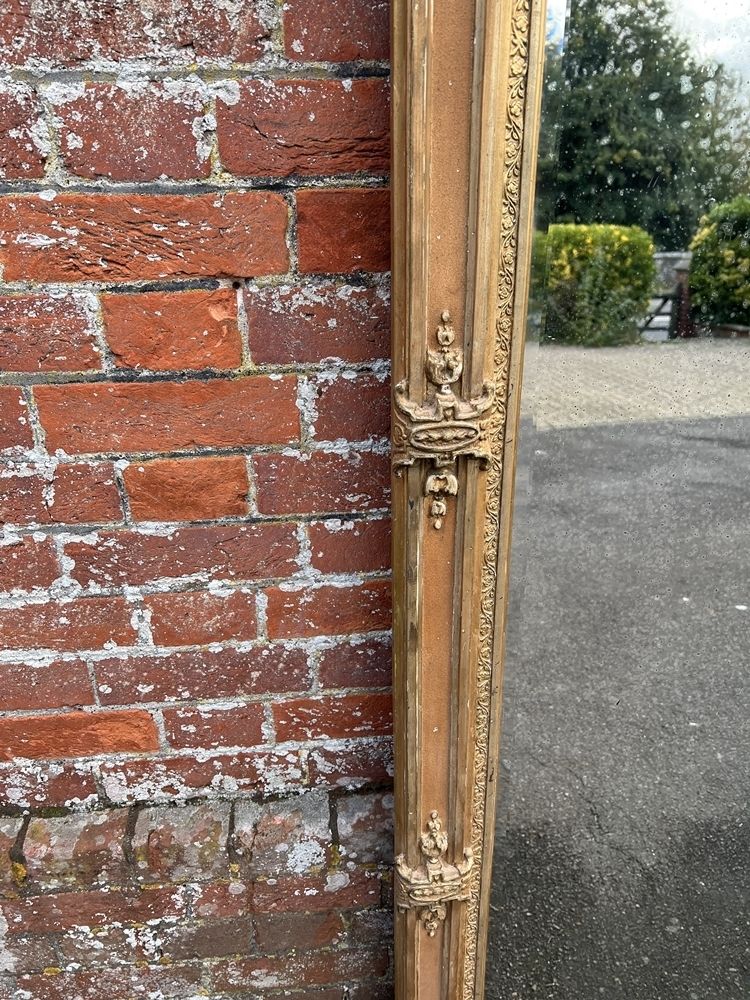 An Exceptional Large Antique French 19th Century Carved Wood & Gesso Original Gilt & Painted Mirror photo for sale