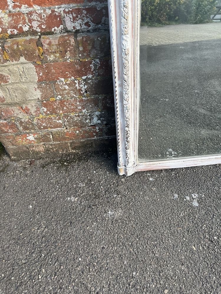A Stunning Large Antique French 19th Century Carved Wood & Gesso Painted Mirror photo for sale