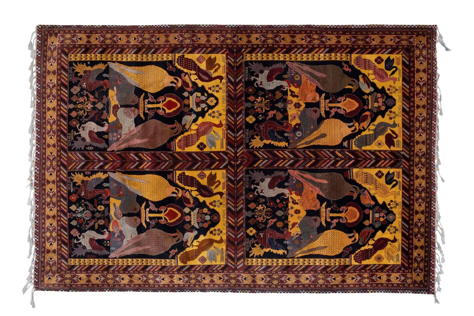 1970s Vintage Botanical Animal Handmade Wool Rug 6'8" X 9'11" photo for sale