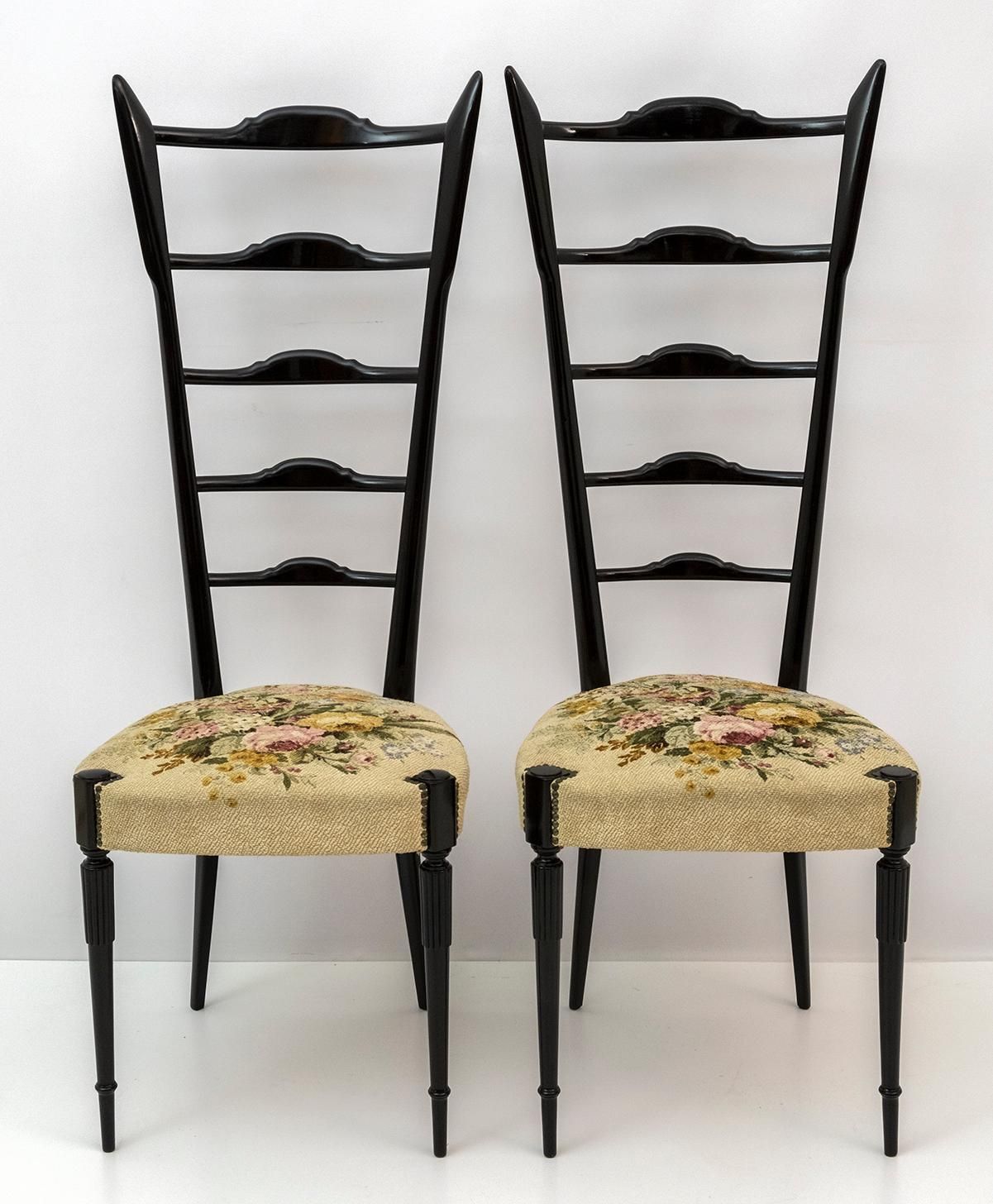 Pair Of Chiavari Gio Ponti Style Mid Century Modern Italian High Back Chairs 50s photo furniture
