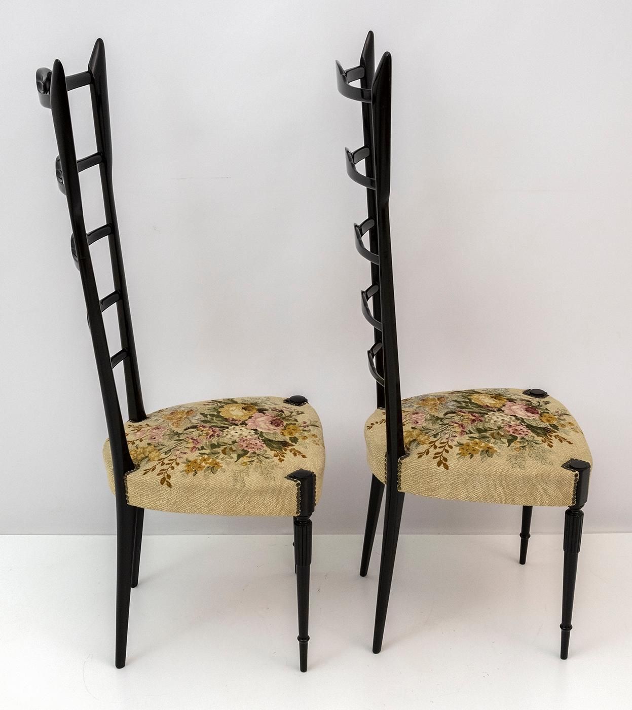 Pair Of Chiavari Gio Ponti Style Mid Century Modern Italian High Back Chairs 50s photo Furniture
