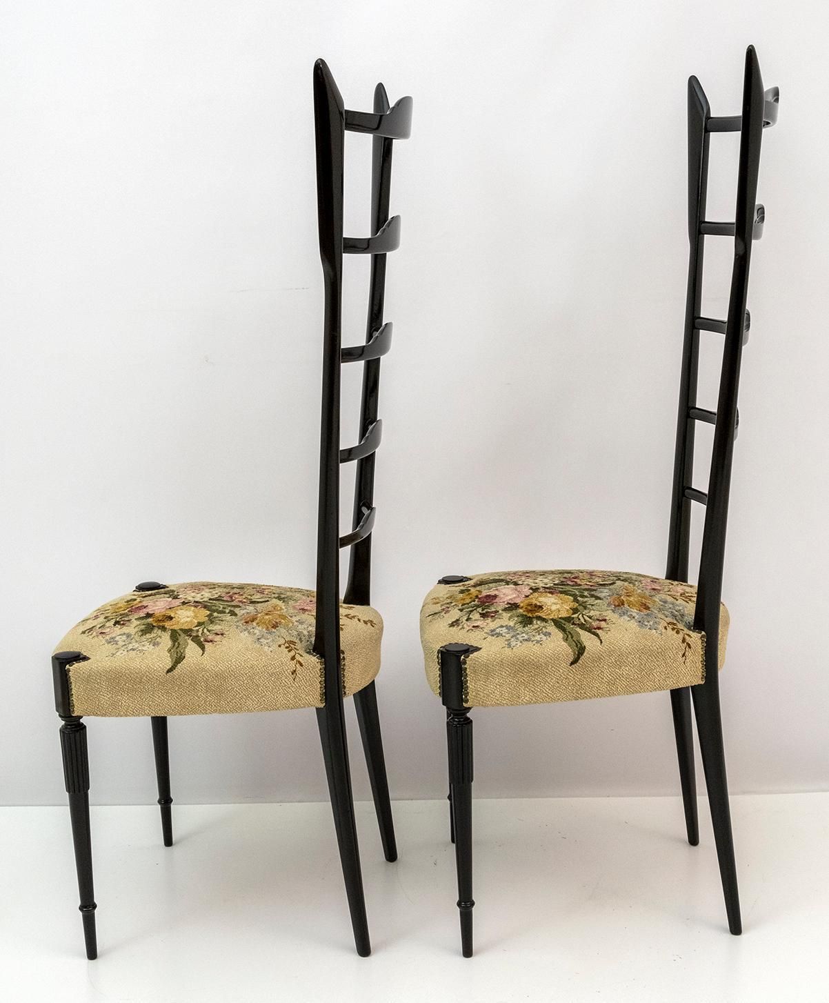 Pair Of Chiavari Gio Ponti Style Mid Century Modern Italian High Back Chairs 50s photo 2413.0