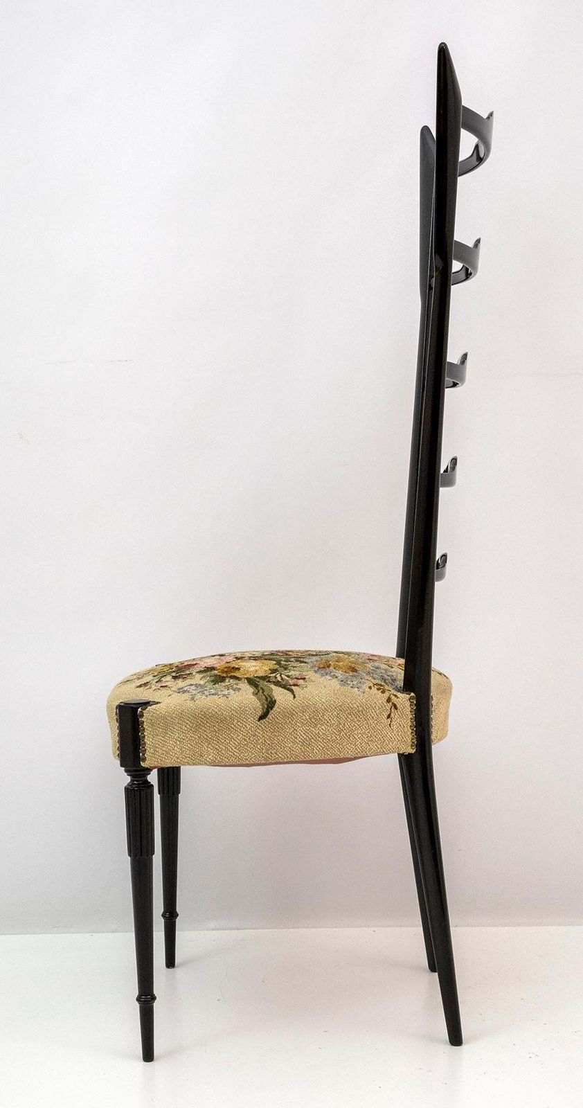 Pair Of Chiavari Gio Ponti Style Mid Century Modern Italian High Back Chairs 50s photo vinterior