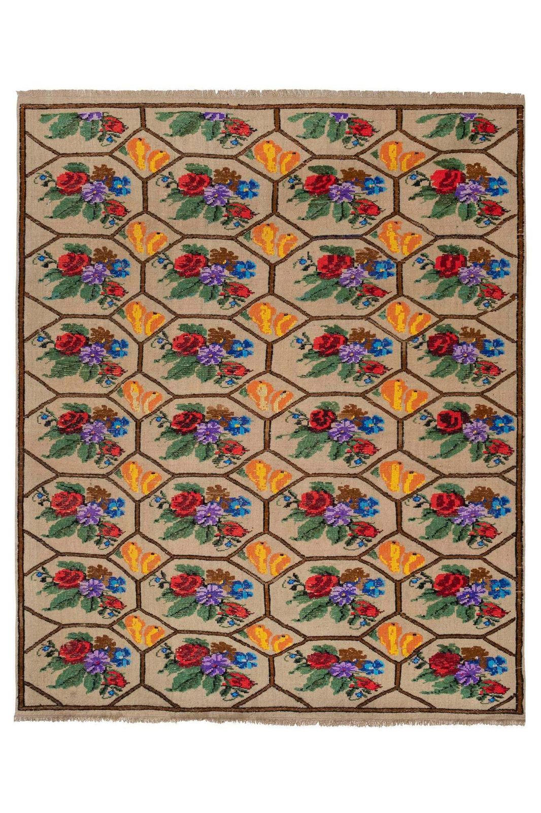 Vintage French Decor Aubusson Kilim Rug With Floral Design 4'11" X 6'
