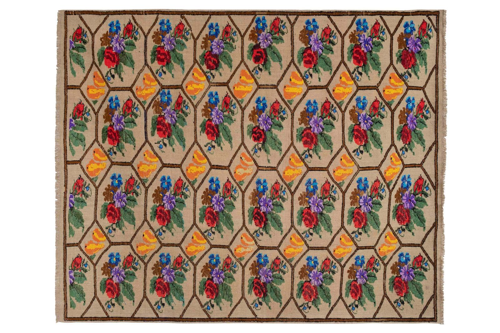 Vintage French Decor Aubusson Kilim Rug With Floral Design 4'11" X 6' photo vinterior