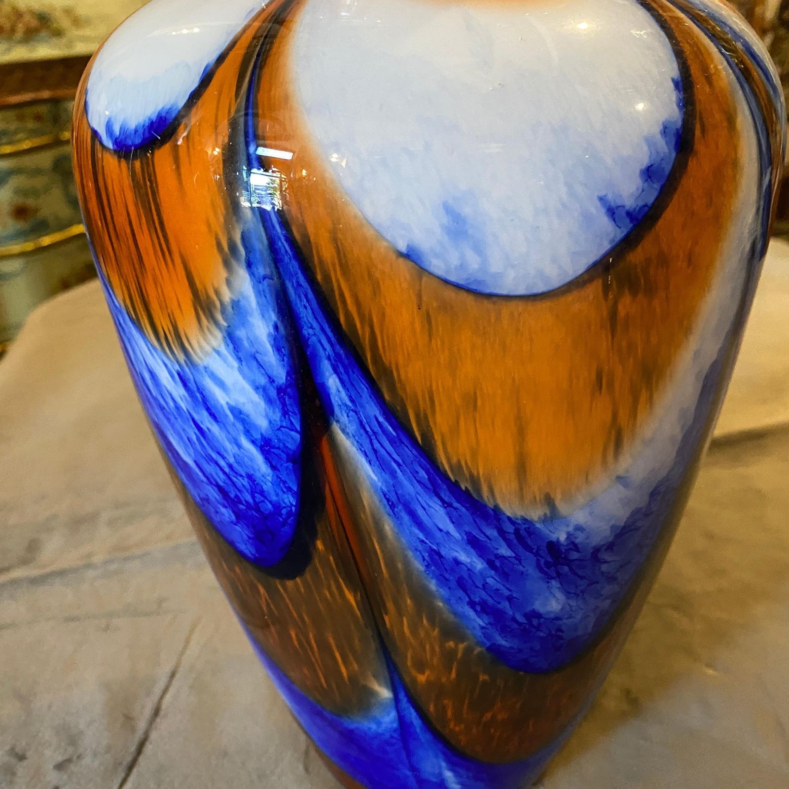 1970s Mid Century Modern Carlo Moretti Orange And Blue Murano Glass Vase photo furniture