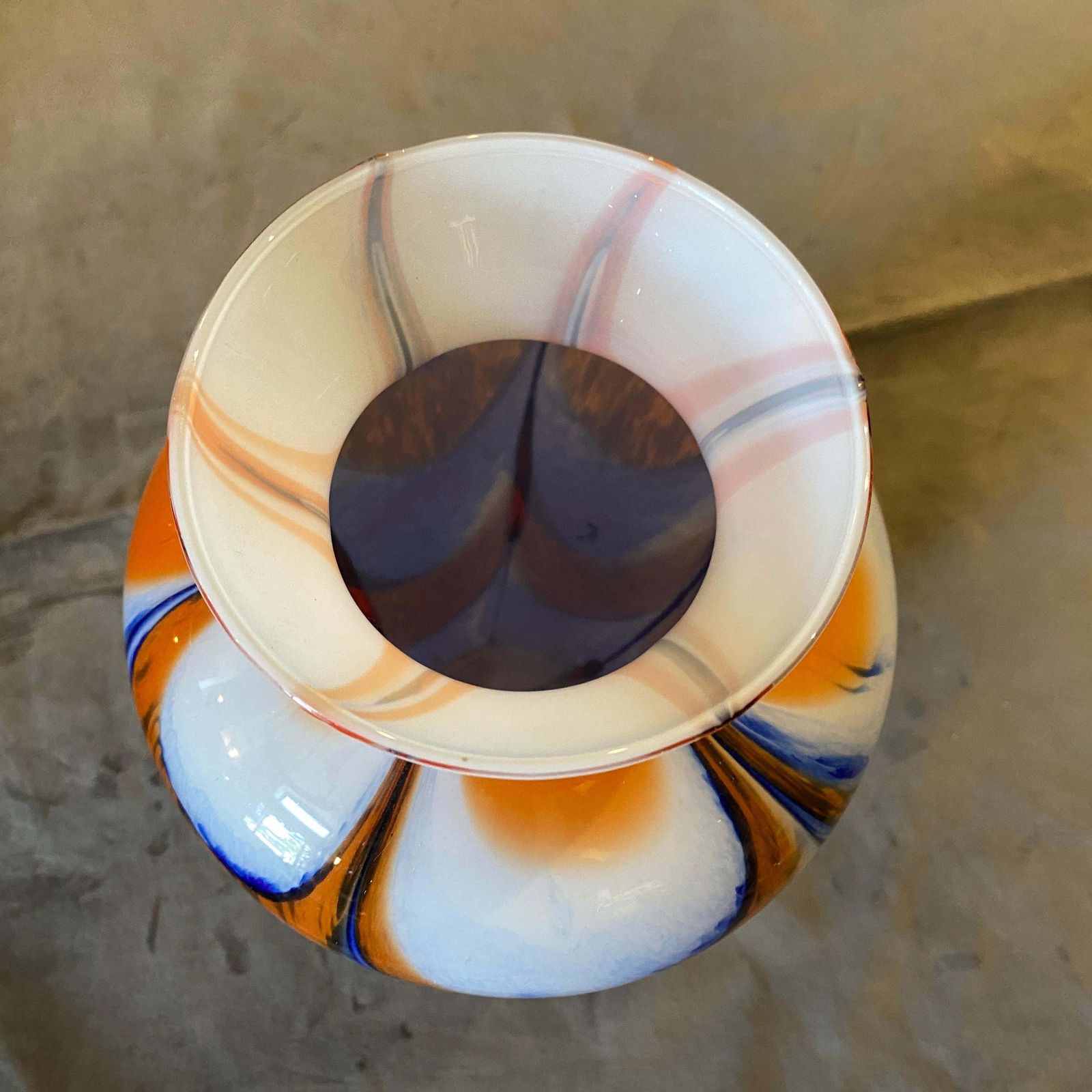 1970s Mid Century Modern Carlo Moretti Orange And Blue Murano Glass Vase photo for sale