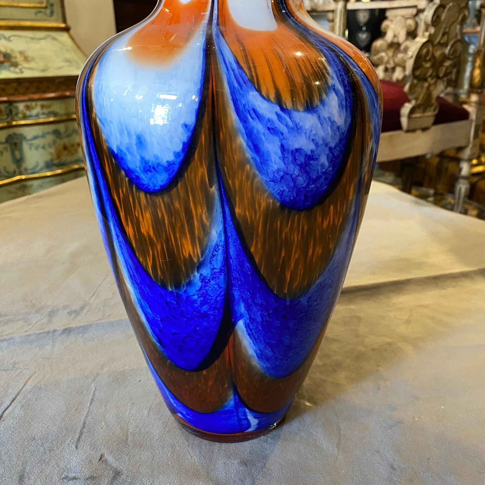 photo furniture 1970s Mid Century Modern Carlo Moretti Orange And Blue Murano Glass Vase