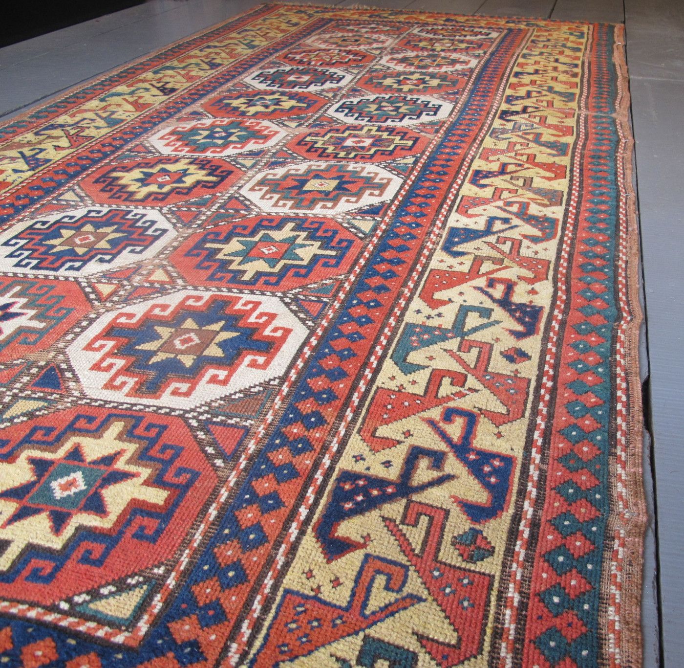 photo for sale Antique Moghan Rug With Memling Guls, Caucasus Circa 1870, 2.60m X 1.20m