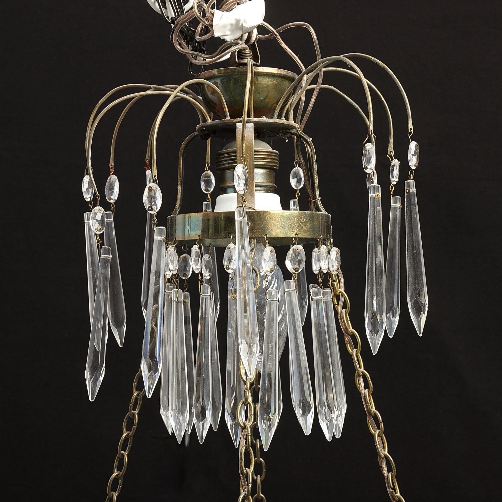 Antique 4 Arm Crystal Empire Chandelier With Red Glass 1900's photo for sale