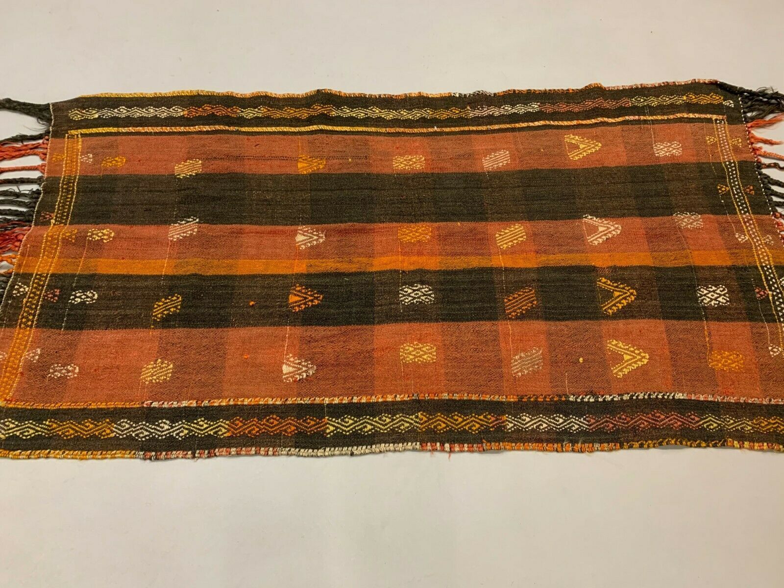 Old Turkish Kilim Runner 160x80 Cm, Shabby Chic, Vintage Kelim Brown Terracota photo Textiles