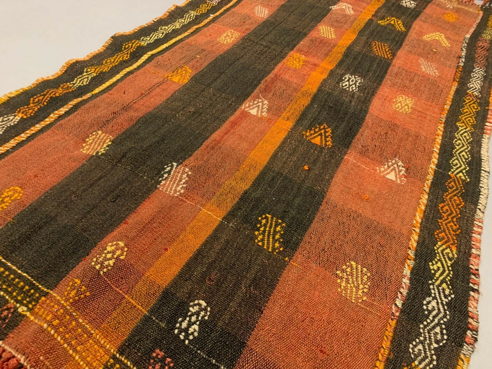 Old Turkish Kilim Runner 160x80 Cm, Shabby Chic, Vintage Kelim Brown Terracota photo vintage