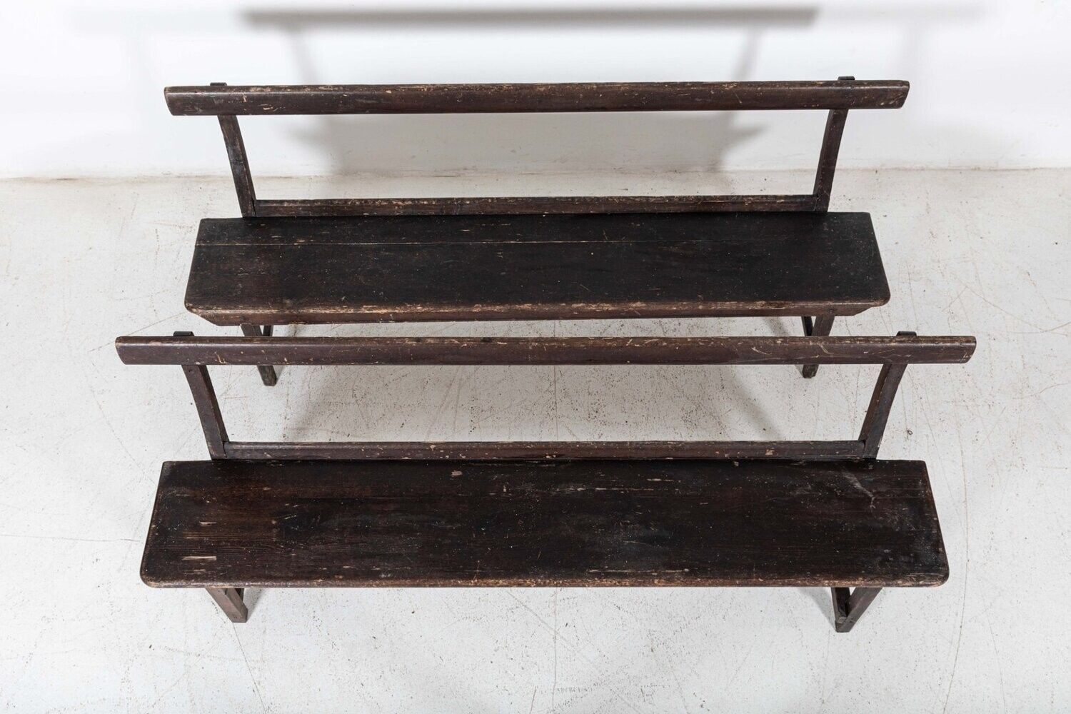 Pair 19thc English Pine Chapel Benches photo vintage