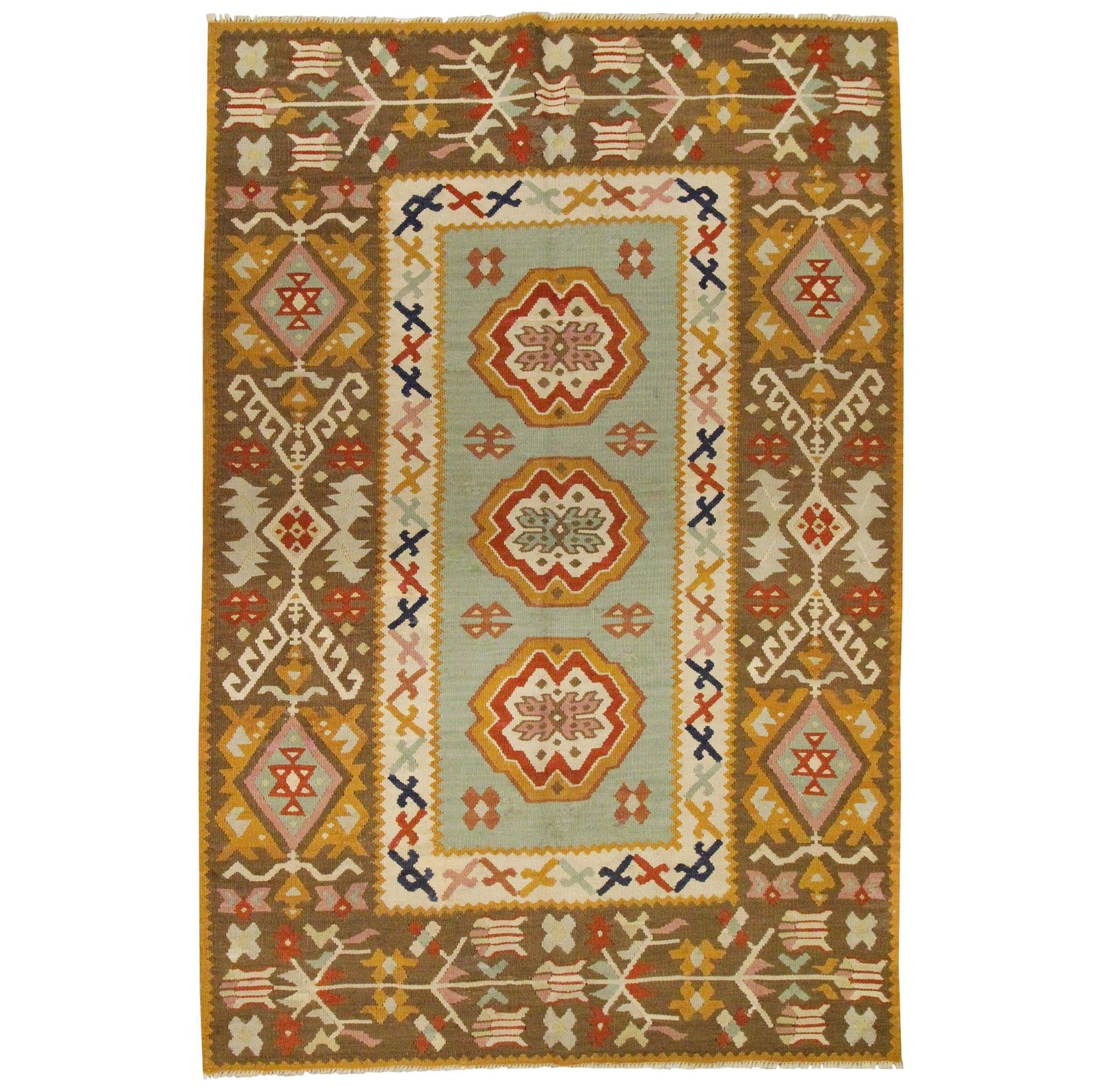 Geometric Kilim Antique Rug Turkish Pirot Handwoven Mustard Kilim Rug