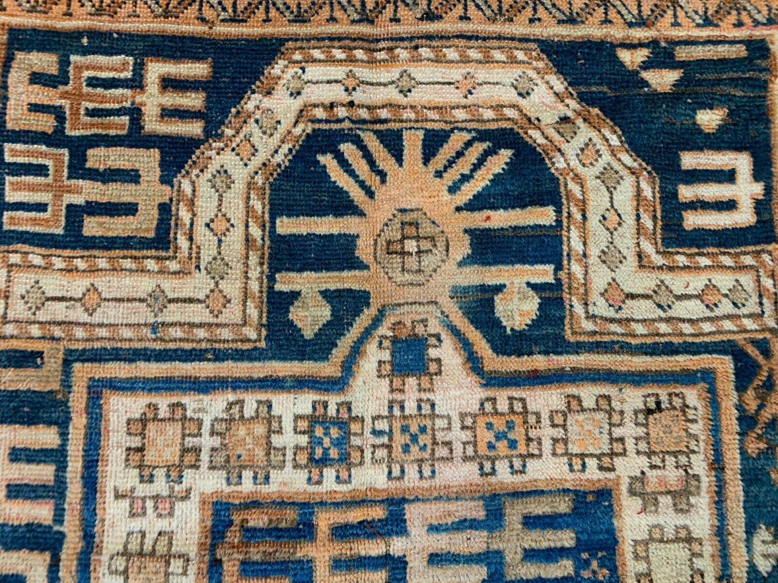 Antique Dagestan Kazak Rug 124x114 Cm Caucasian, Gold, Blue, Rust Square Mediu photo buy