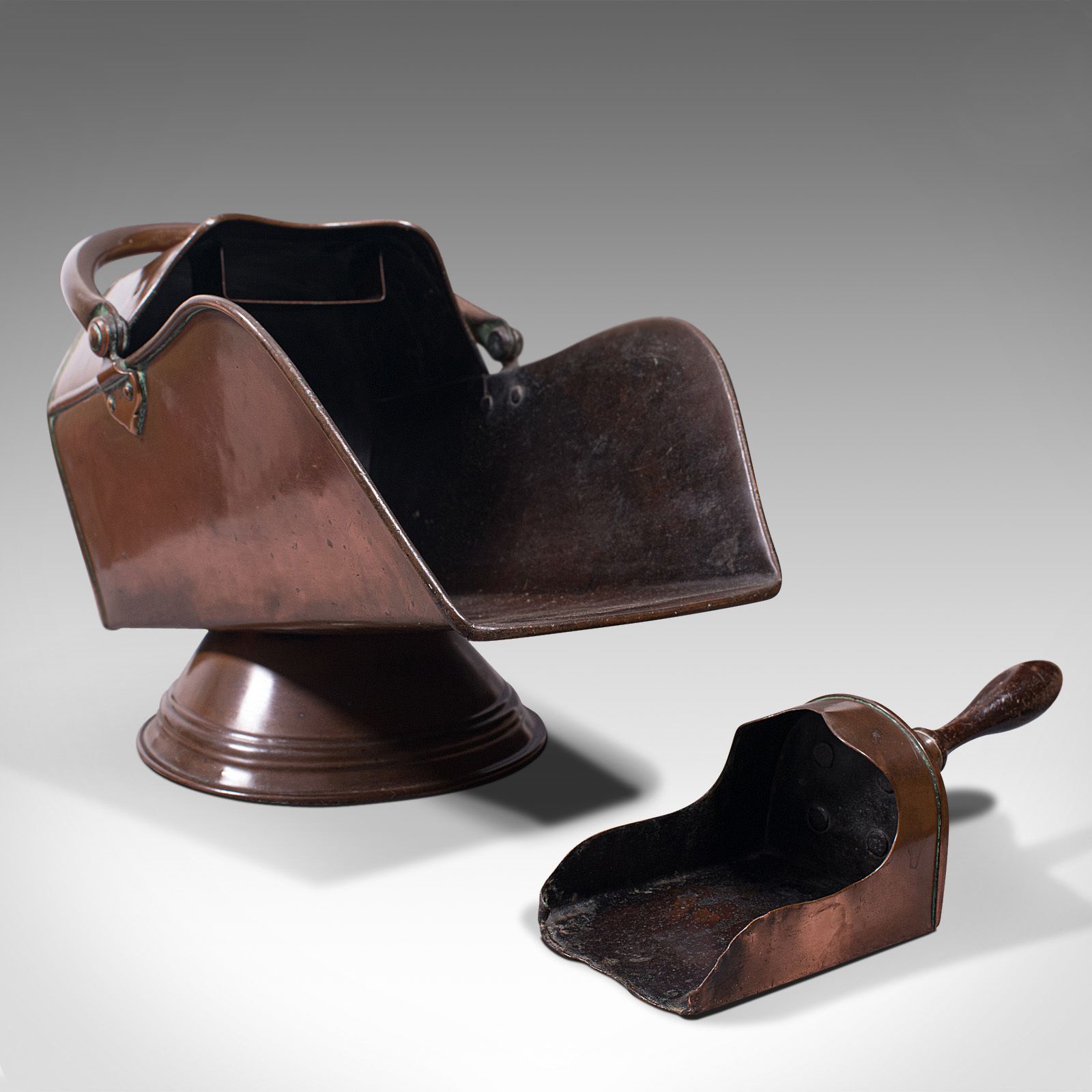 Antique Coal Scuttle, English, Copper, Fireside Bucket, Scoop, C.1880