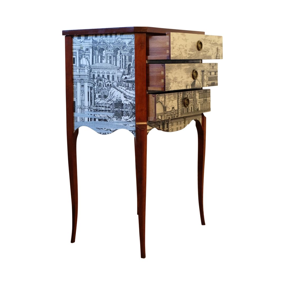 Louis XV Style Chest With Fornasetti Pattern Of Ancient Rome And Wooden Top photo for sale