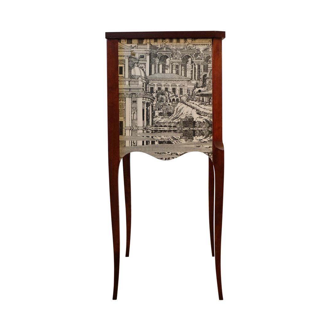 Louis XV Style Chest With Fornasetti Pattern Of Ancient Rome And Wooden Top photo Furniture