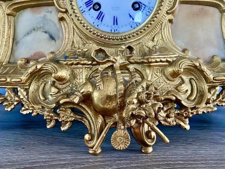 Henry Marc Paris, Gilt Bronze Mantel Clock With Ad Mougin Movement photo for sale