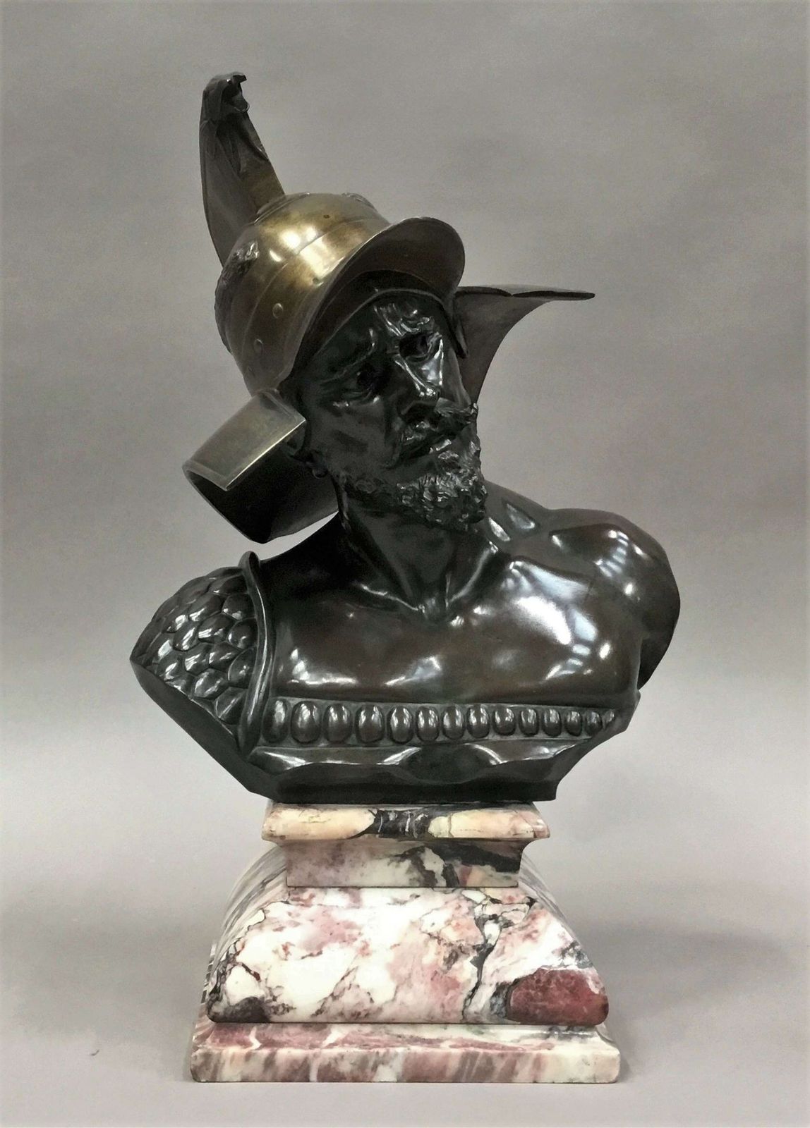 Large C19th Bronze Bust Of Roman Gladiator photo furniture
