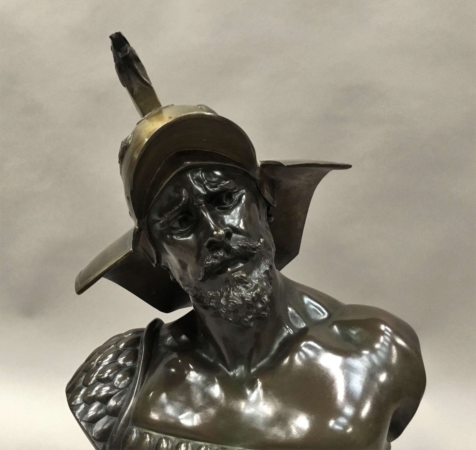 Large C19th Bronze Bust Of Roman Gladiator photo for sale
