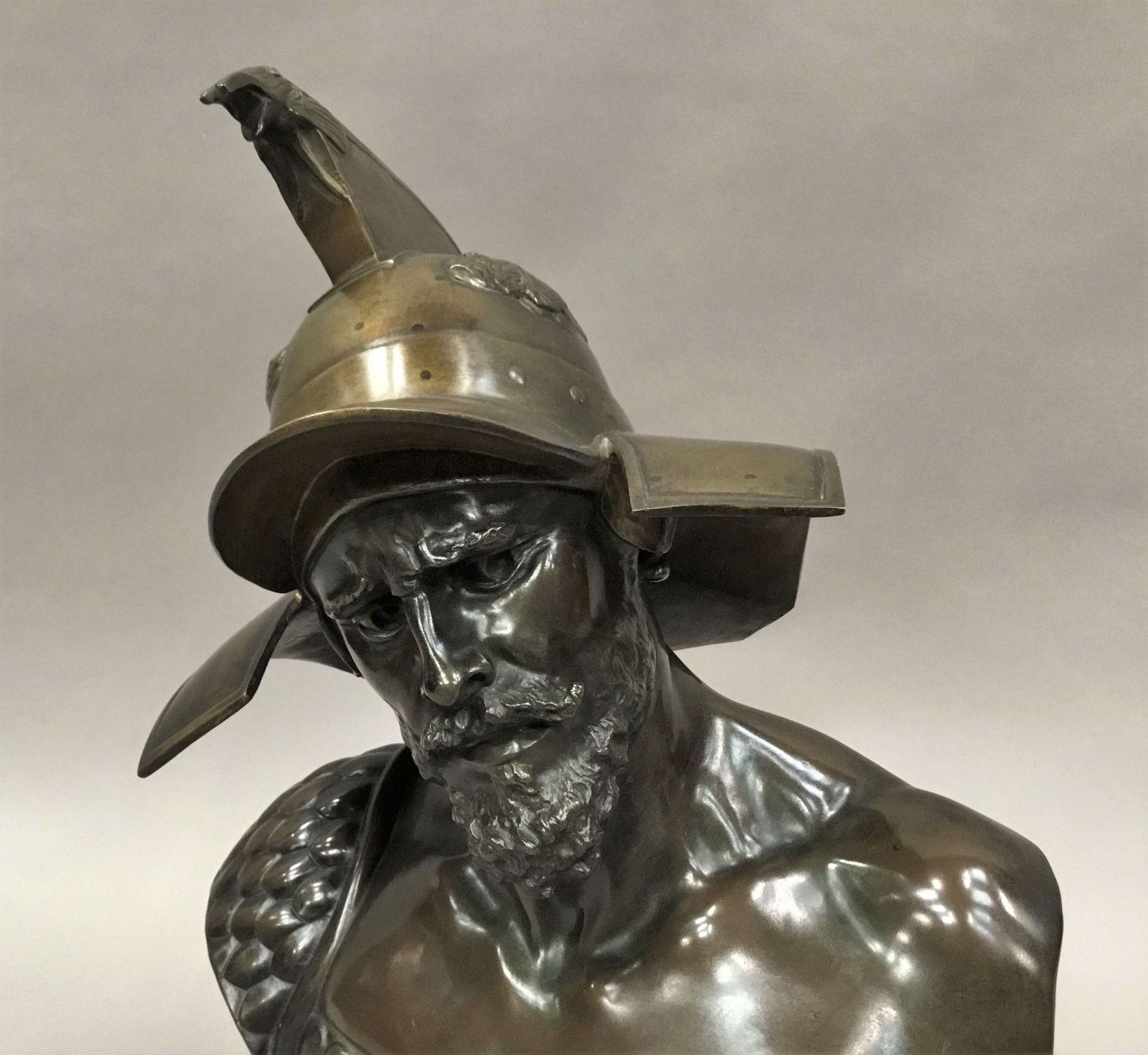 Art Large C19th Bronze Bust Of Roman Gladiator photo