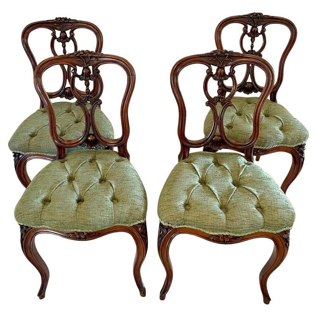 Fine Quality Antique Victorian Set Of Four French Carved Walnut Side Chairs