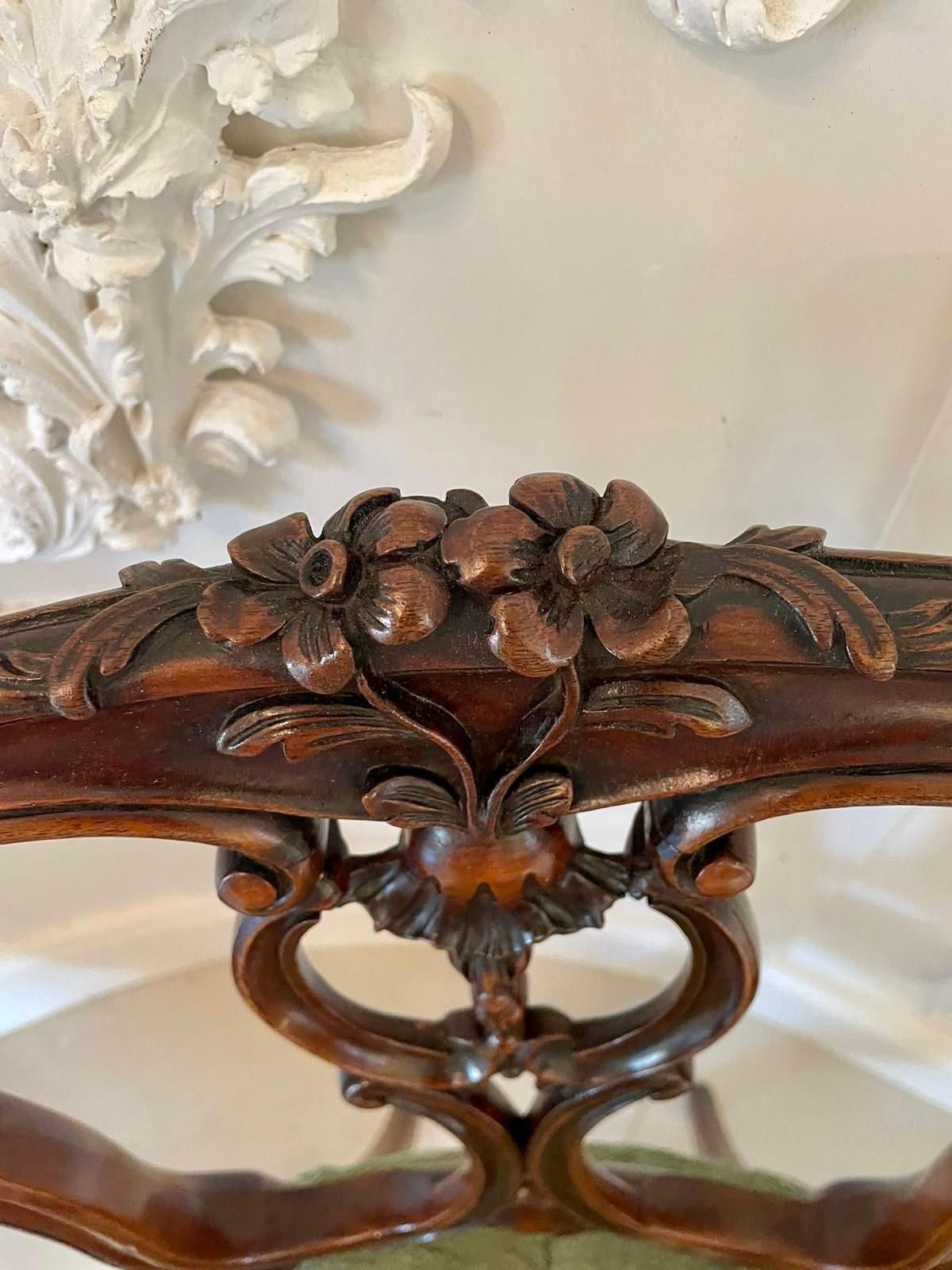 Furniture Fine Quality Antique Victorian Set Of Four French Carved Walnut Side Chairs photo