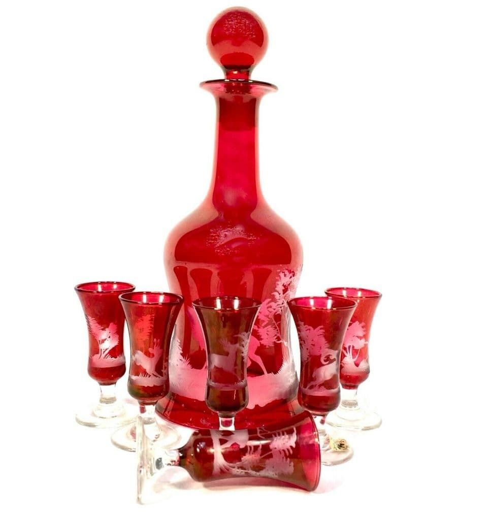 Kisslinger Ruby Red Glass Decanter Set Austrian Antique Liquor photo furniture
