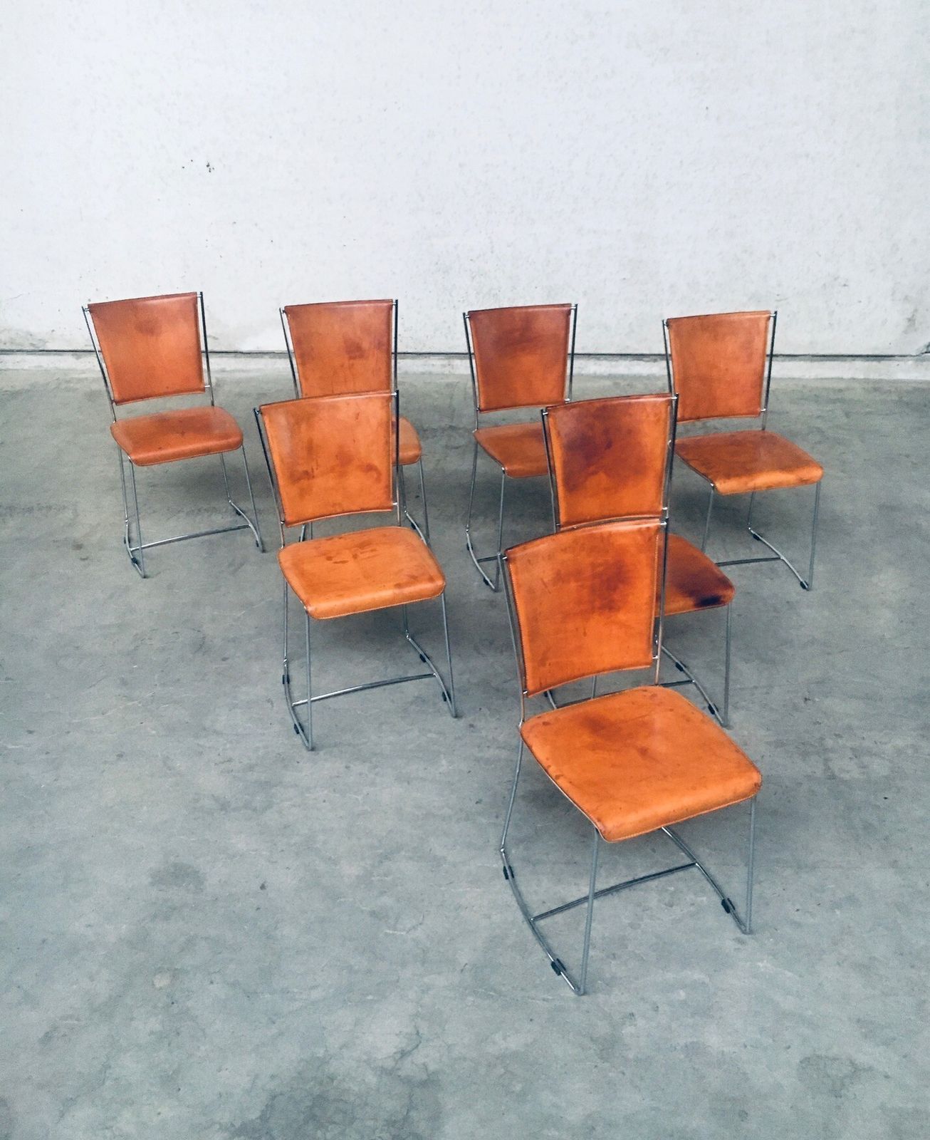 Postmodern Italian Design Leather Dining Chair Set By Segis, Italy 1990's photo vinterior