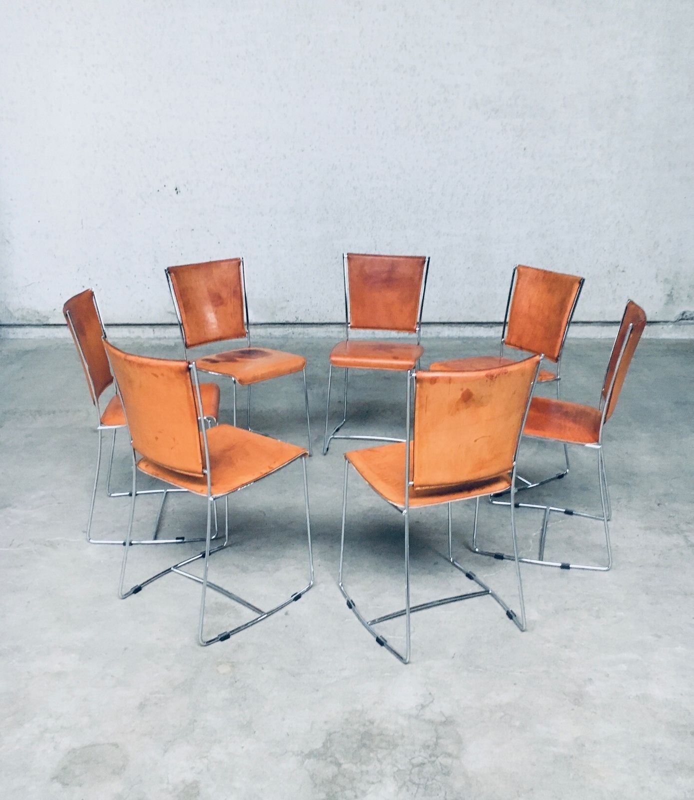 photo furniture Postmodern Italian Design Leather Dining Chair Set By Segis, Italy 1990's
