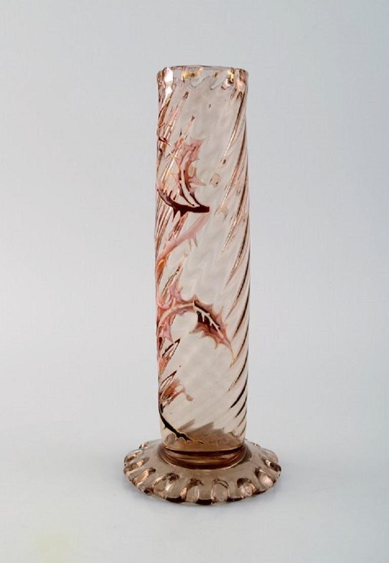Early Emile Gallé Vase In Clear Frosted Art Glass With Thistle Pattern photo furniture
